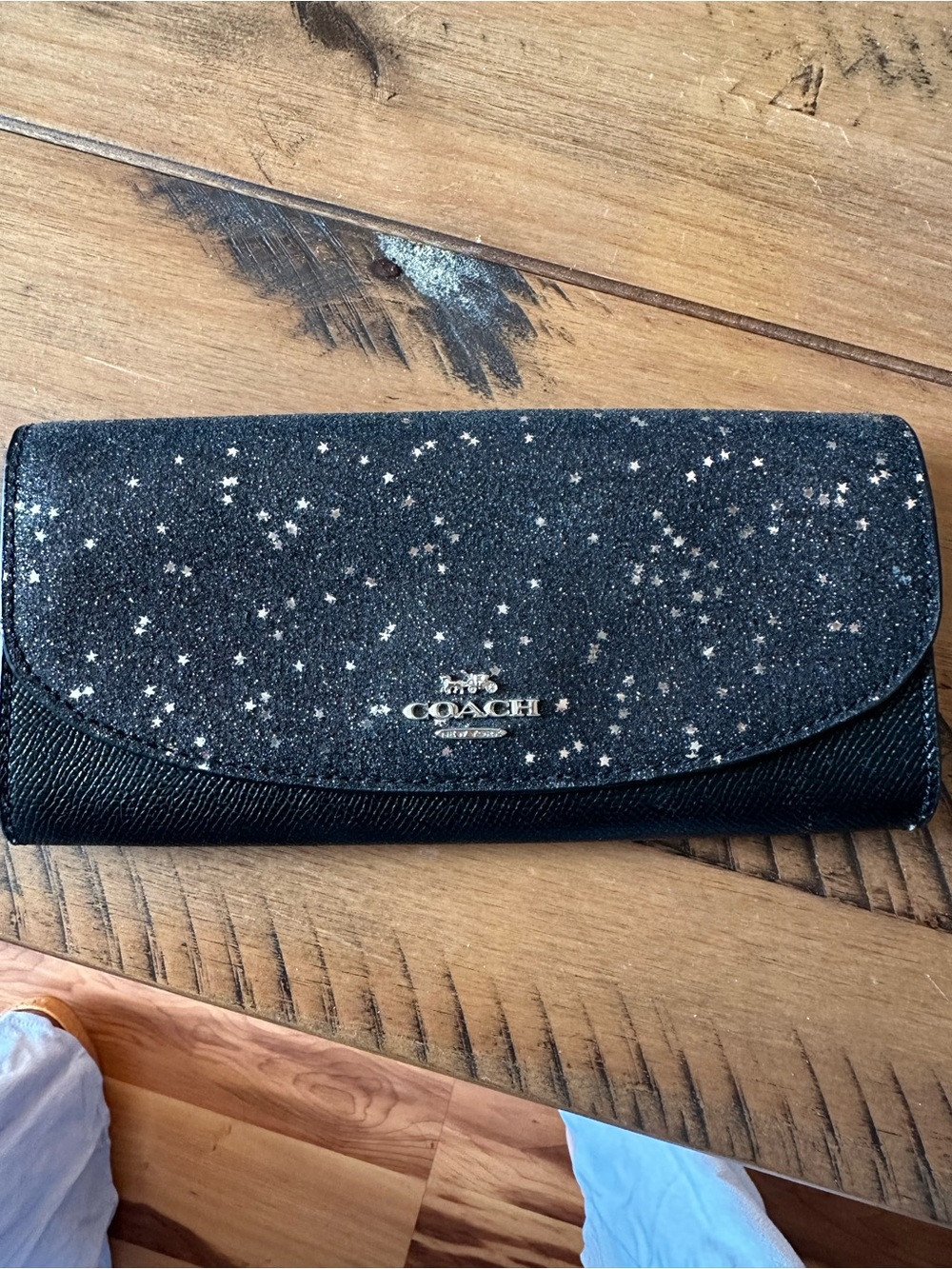 Coach Black Glitter Star Continental Wallet